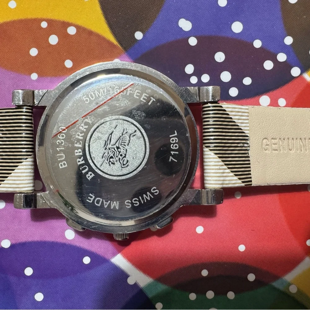 Men's large face Watch - Silver and Cream Plaid - Picture 4 of 11